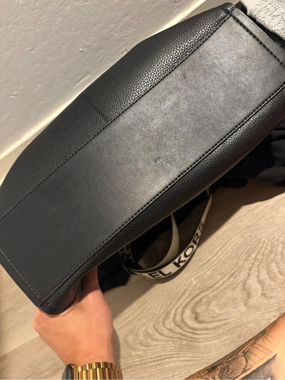 Michael Kors Black Logo Satchel with Contrast Strap